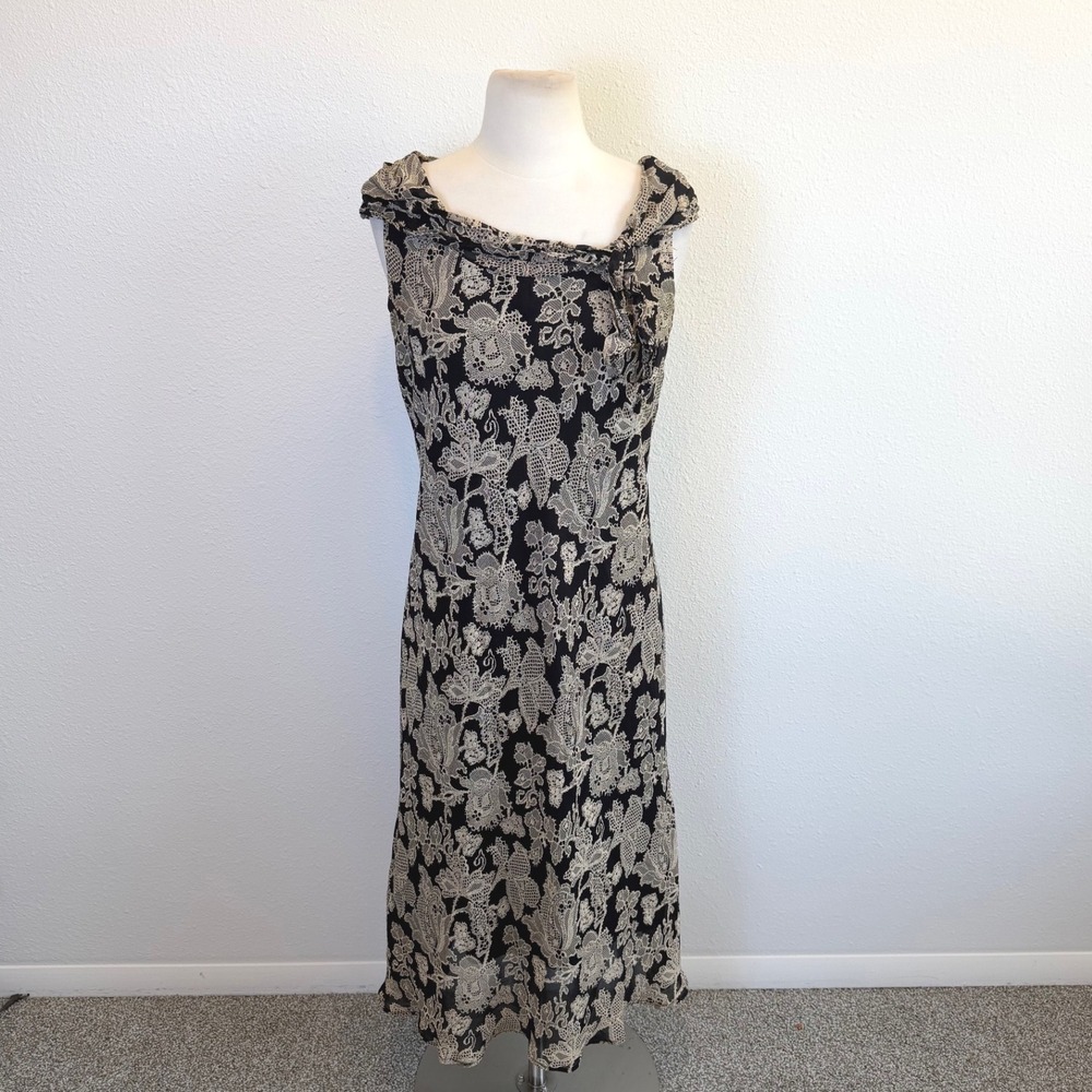 Vtg Floral Drape Neck Midi Dress Womens Medium Retro Event Cocktail‎ Whimsigoth